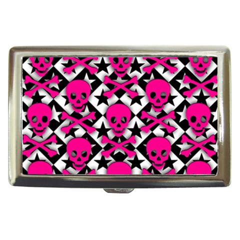 Pink Skulls & Stars Cigarette Money Case from ArtsNow.com Front