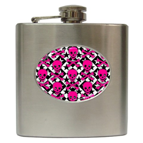 Pink Skulls & Stars Hip Flask (6 oz) from ArtsNow.com Front