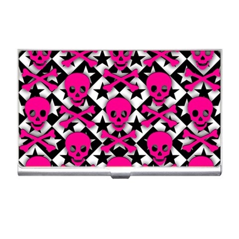 Pink Skulls & Stars Business Card Holder from ArtsNow.com Front