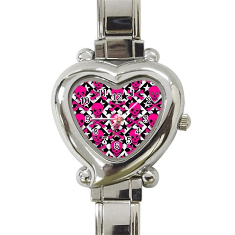 Pink Skulls & Stars Heart Italian Charm Watch from ArtsNow.com Front