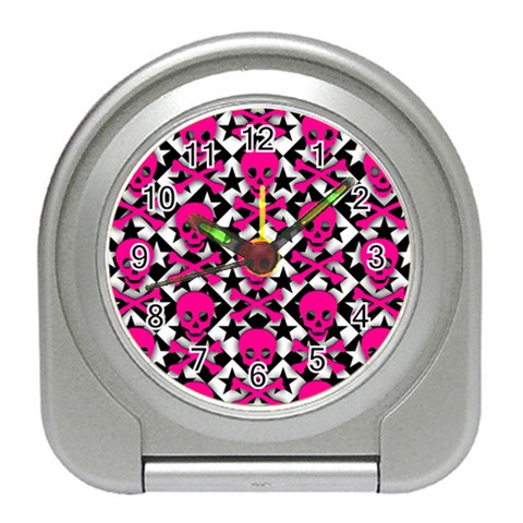 Pink Skulls & Stars Travel Alarm Clock from ArtsNow.com Front