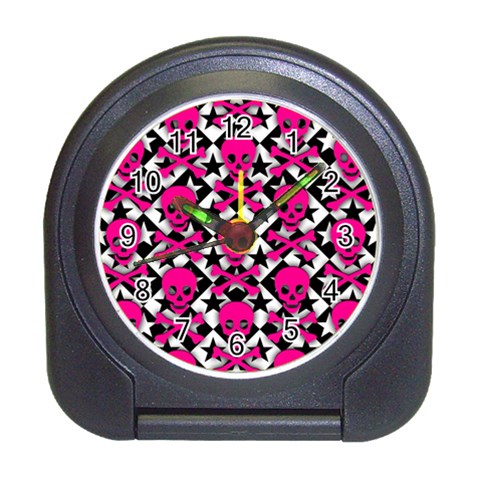 Pink Skulls & Stars Travel Alarm Clock from ArtsNow.com Front