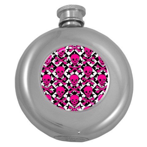 Pink Skulls & Stars Hip Flask (5 oz) from ArtsNow.com Front