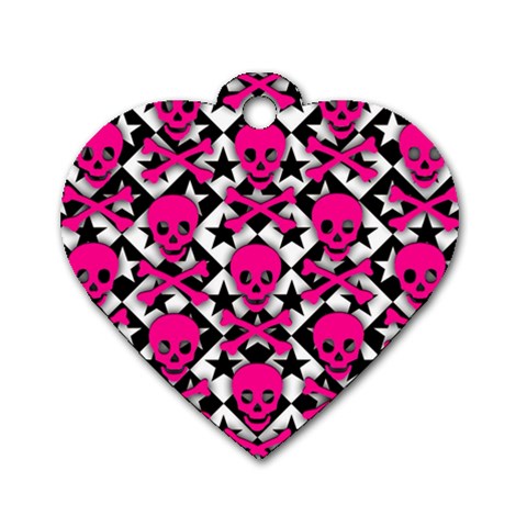 Pink Skulls & Stars Dog Tag Heart (Two Sides) from ArtsNow.com Front