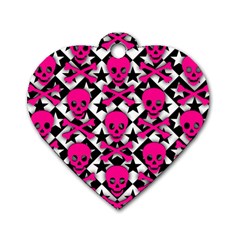 Pink Skulls & Stars Dog Tag Heart (Two Sides) from ArtsNow.com Front