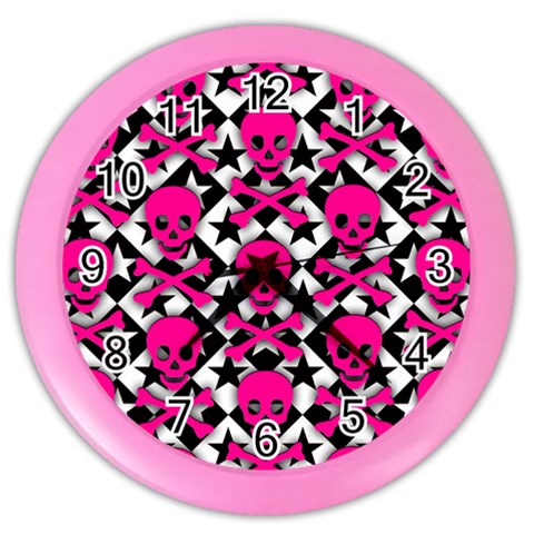 Pink Skulls & Stars Color Wall Clock from ArtsNow.com Front