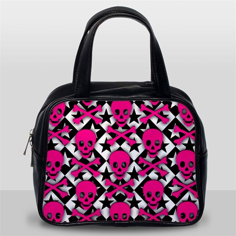 Pink Skulls & Stars Classic Handbag (One Side) from ArtsNow.com Front