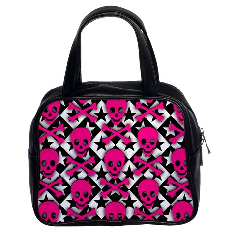 Pink Skulls & Stars Classic Handbag (Two Sides) from ArtsNow.com Front