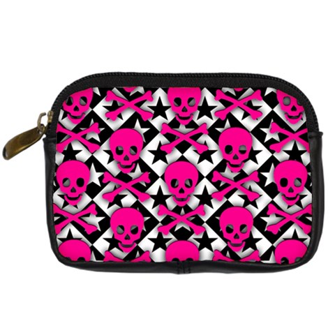 Pink Skulls & Stars Digital Camera Leather Case from ArtsNow.com Front