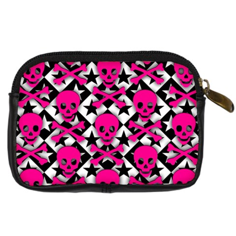 Pink Skulls & Stars Digital Camera Leather Case from ArtsNow.com Back