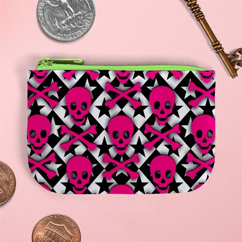 Pink Skulls & Stars Mini Coin Purse from ArtsNow.com Front