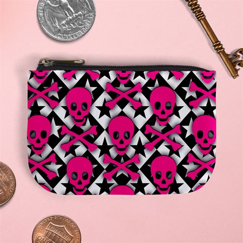 Pink Skulls & Stars Mini Coin Purse from ArtsNow.com Front