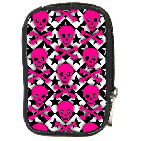 Pink Skulls & Stars Compact Camera Leather Case from ArtsNow.com Front