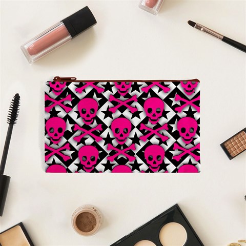 Pink Skulls & Stars Cosmetic Bag (Small) from ArtsNow.com Front