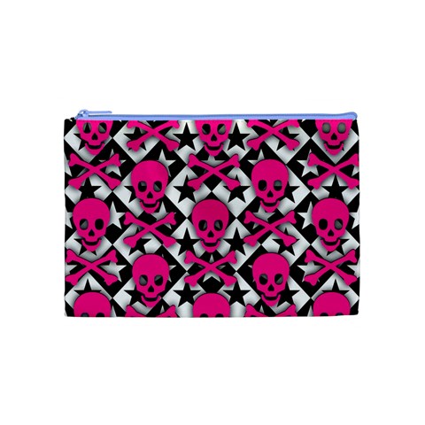 Pink Skulls & Stars Cosmetic Bag (Medium) from ArtsNow.com Front