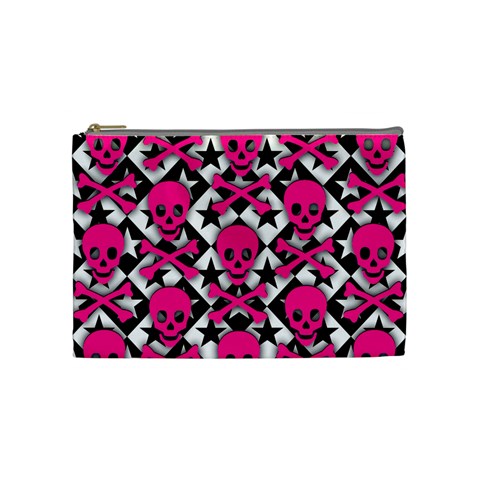 Pink Skulls & Stars Cosmetic Bag (Medium) from ArtsNow.com Front