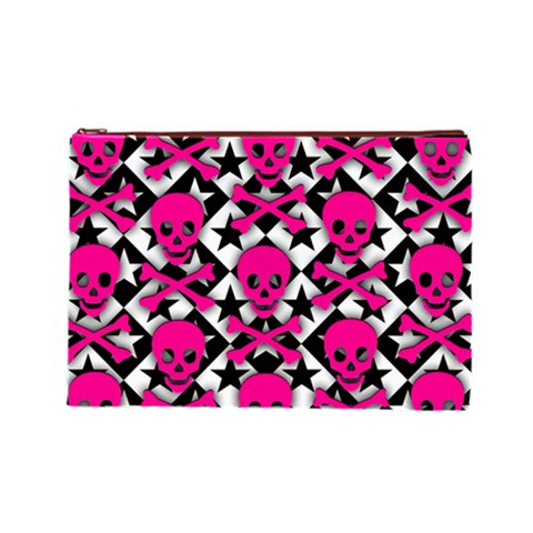 Pink Skulls & Stars Cosmetic Bag (Large) from ArtsNow.com Front