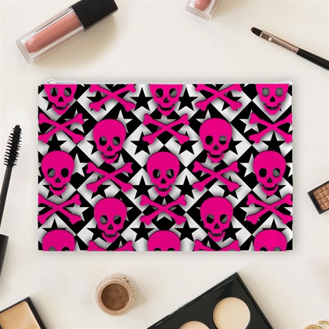 Pink Skulls & Stars Cosmetic Bag (Large) from ArtsNow.com Front