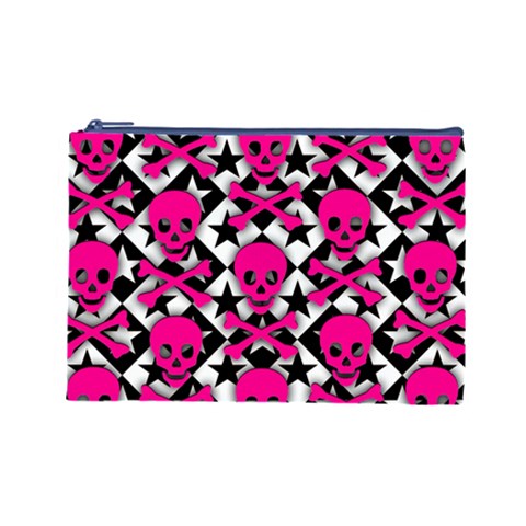 Pink Skulls & Stars Cosmetic Bag (Large) from ArtsNow.com Front