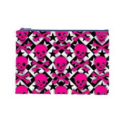 Pink Skulls & Stars Cosmetic Bag (Large) from ArtsNow.com Front