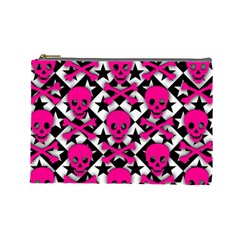 Pink Skulls & Stars Cosmetic Bag (Large) from ArtsNow.com Front