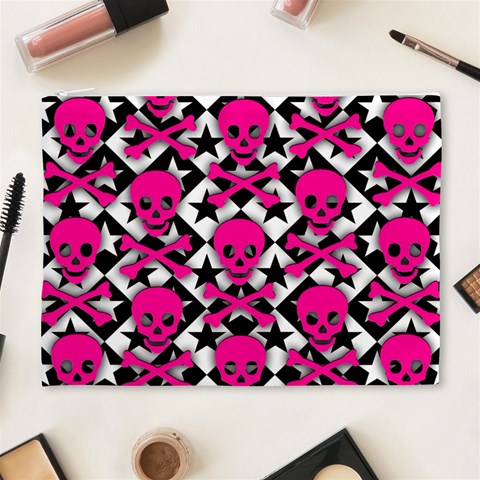 Pink Skulls & Stars Cosmetic Bag (XL) from ArtsNow.com Front