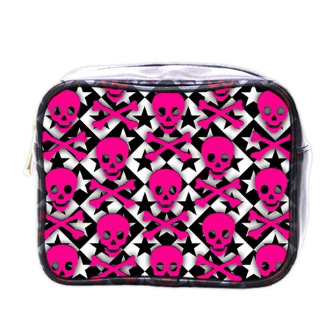 Pink Skulls & Stars Mini Toiletries Bag (One Side) from ArtsNow.com Front