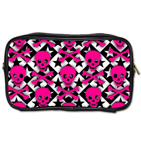 Pink Skulls & Stars Toiletries Bag (Two Sides) from ArtsNow.com Front