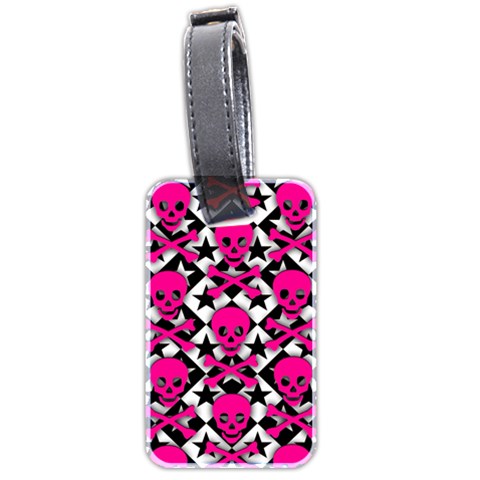 Pink Skulls & Stars Luggage Tag (two sides) from ArtsNow.com Front