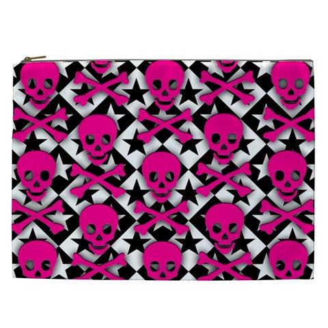 Pink Skulls & Stars Cosmetic Bag (XXL) from ArtsNow.com Front