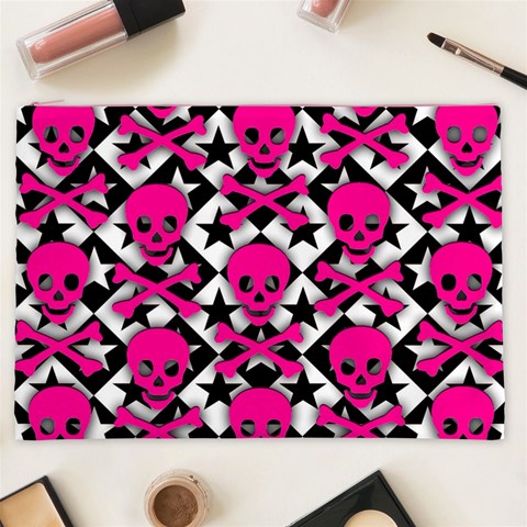 Pink Skulls & Stars Cosmetic Bag (XXL) from ArtsNow.com Front