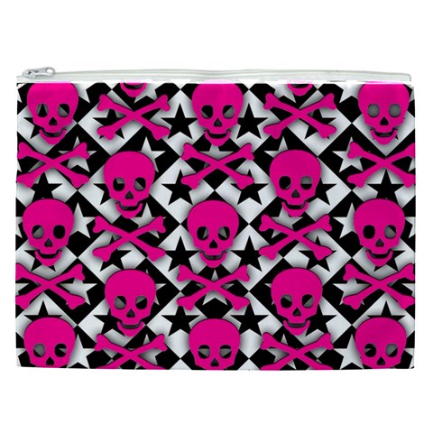 Pink Skulls & Stars Cosmetic Bag (XXL) from ArtsNow.com Front