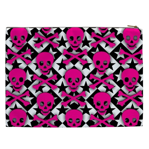 Pink Skulls & Stars Cosmetic Bag (XXL) from ArtsNow.com Back