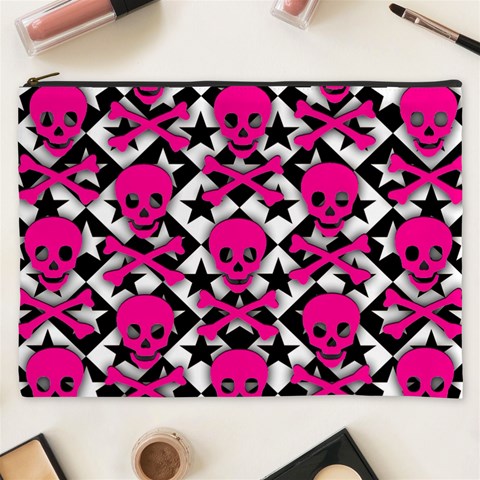 Pink Skulls & Stars Cosmetic Bag (XXXL) from ArtsNow.com Front