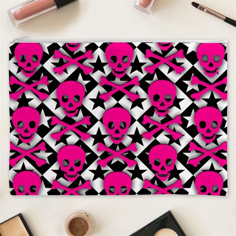 Pink Skulls & Stars Cosmetic Bag (XXXL) from ArtsNow.com Front