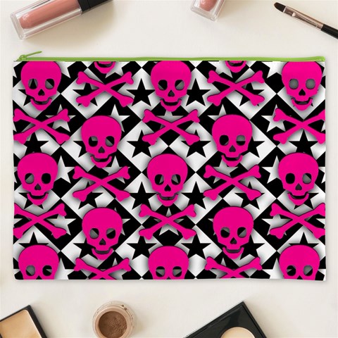 Pink Skulls & Stars Cosmetic Bag (XXXL) from ArtsNow.com Front