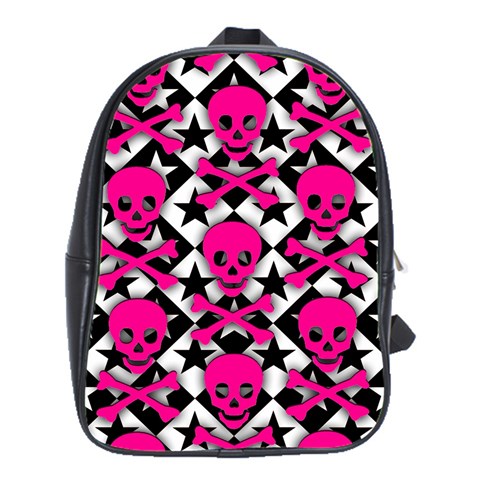 Pink Skulls & Stars School Bag (XL) from ArtsNow.com Front