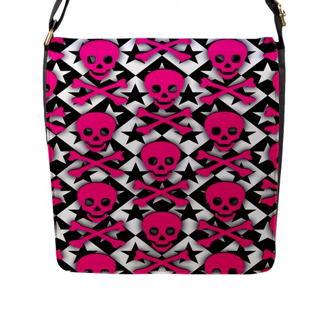 Pink Skulls & Stars Flap Closure Messenger Bag (Large) from ArtsNow.com Front