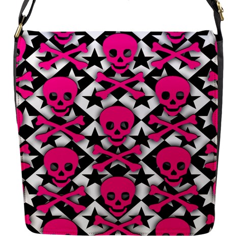 Pink Skulls & Stars Flap closure messenger bag (Small) from ArtsNow.com Front