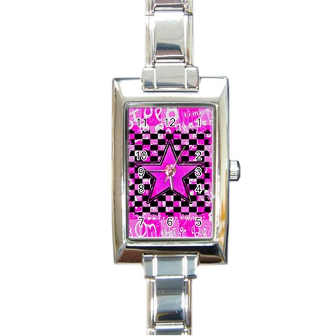 Pink Star Rectangular Italian Charm Watch from ArtsNow.com Front