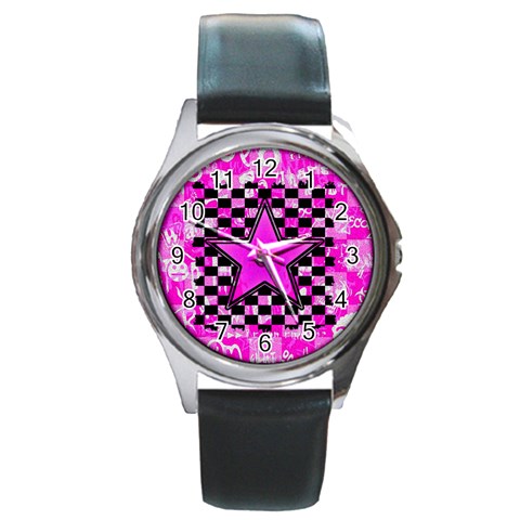 Pink Star Round Metal Watch from ArtsNow.com Front