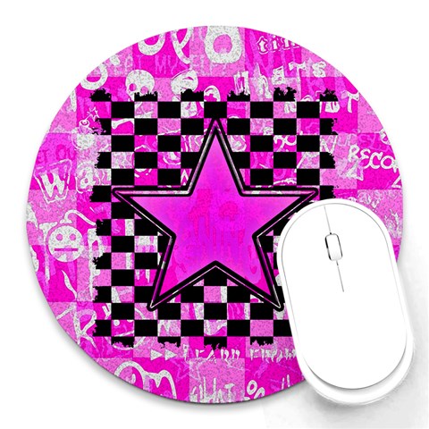 Pink Star Round Mousepad from ArtsNow.com Front