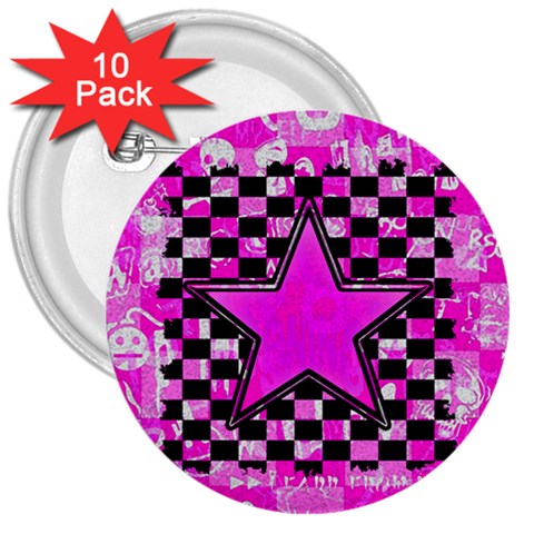 Pink Star 3  Button (10 pack) from ArtsNow.com Front