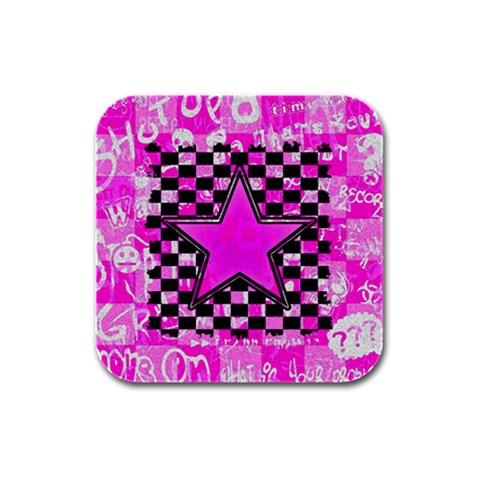 Pink Star Rubber Square Coaster (4 pack) from ArtsNow.com Front