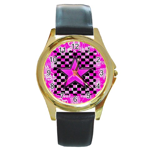 Pink Star Round Gold Metal Watch from ArtsNow.com Front