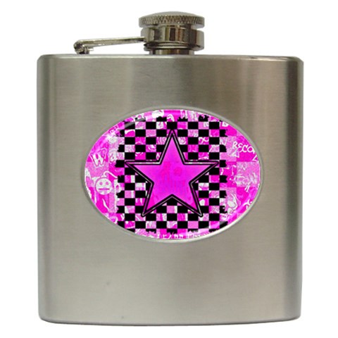 Pink Star Hip Flask (6 oz) from ArtsNow.com Front