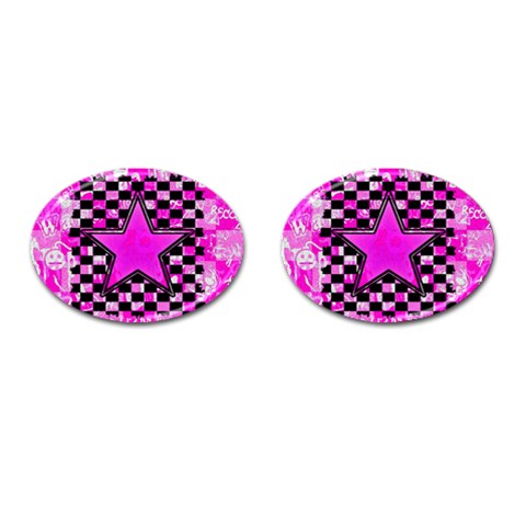 Pink Star Cufflinks (Oval) from ArtsNow.com Front(Pair)