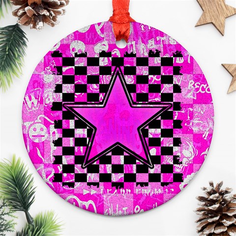 Pink Star Round Ornament (Two Sides) from ArtsNow.com Front