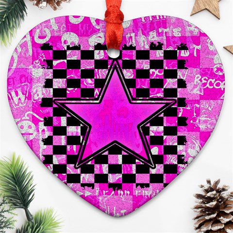 Pink Star Heart Ornament (Two Sides) from ArtsNow.com Front