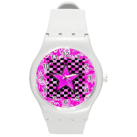 Pink Star Round Plastic Sport Watch Medium from ArtsNow.com Front